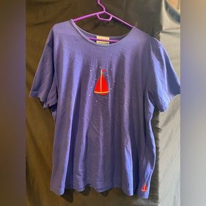 Quaker Factory Blue Sailboat shirt 1XL